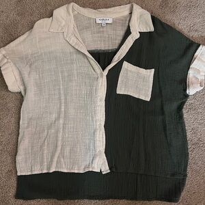 Gilli Cream and Dark Green Textured Shirt